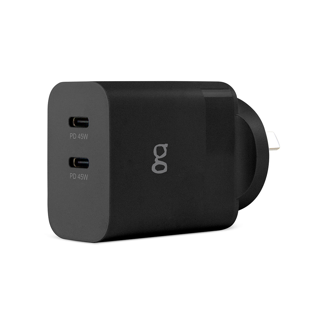 Dual 45W USB-C PD GaN Charger - Black